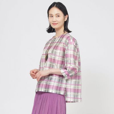 ＜TRANSWORK (Women)＞【ウォッシャブル】シャドーチェックチュニックブラウス
