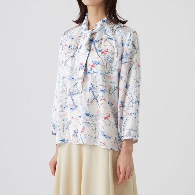 Drawerシルクフラワープリントブラウス フラワープリントブラウス