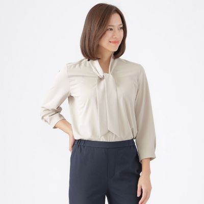 ＜TRANSWORK (Women)＞【ウォッシャブル】【セットアップ対応】ストレッチドビーボウタイブラウス