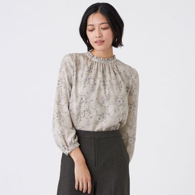 ＜TRANSWORK (Women)＞【ウォッシャブル】エッチングフラワープリントブラウス