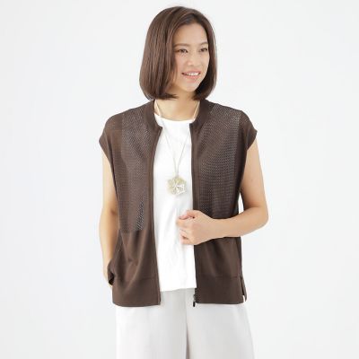 ＜TRANSWORK (Women)＞【接触冷感】【ウォッシャブル】レーヨンナイロンニットジレ