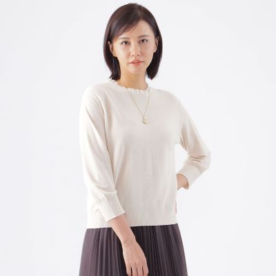 ＜TRANSWORK (Women)＞【ウォッシャブル】ミニブークレープルオーバーニット