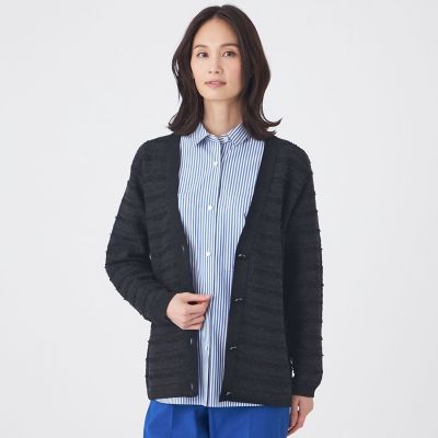 ＜TRANSWORK (Women)＞【ウォッシャブル】ツイードライクニットカーディガン