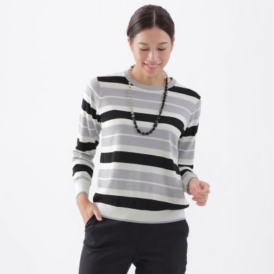 ＜TRANSWORK (Women)＞【ウォッシャブル】エクストラファインウールプルオーバーボーダーニット