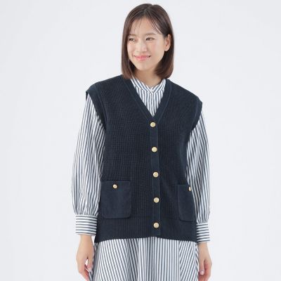 ＜TRANSWORK (Women)＞【ウォッシャブル】コットンリングヤーンニットジレ