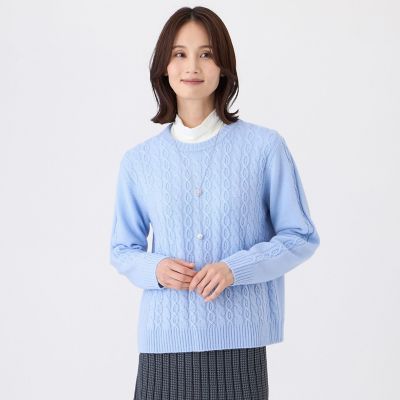 ＜TRANSWORK (Women)＞【ウォッシャブル】ケーブルニットプルオーバー