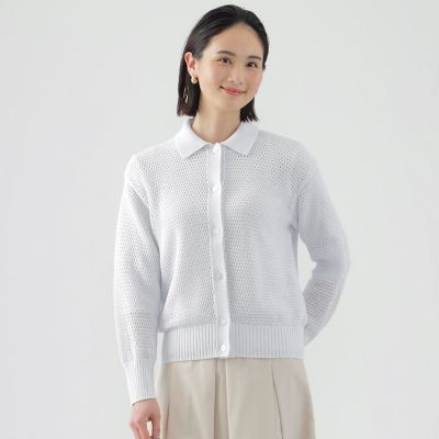 ＜TRANSWORK (Women)＞【ウォッシャブル】ルレックスコットンメッシュニットカーディガン