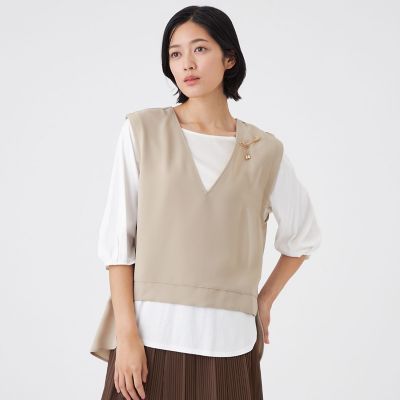 ＜TRANSWORK (Women)＞【ウォッシャブル】ドライダブルクロス×スムースコンビカットソー