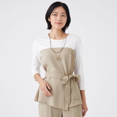 ＜TRANSWORK (Women)＞【ウォッシャブル】ドライダブルクロス×スムースコンビカットソー