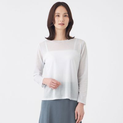 ＜TRANSWORK (Women)＞【ウォッシャブル】シアーラメフライスカットソー