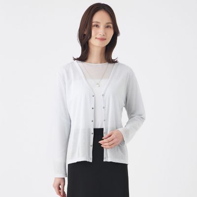 ＜TRANSWORK (Women)＞【ウォッシャブル】シアーラメフライスカーディガン