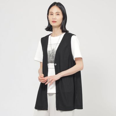 ＜TRANSWORK (Women)＞【ＵＶ対策】【吸水速乾】【防しわ】【ウォッシャブル】マットフライスジャージロングジレ