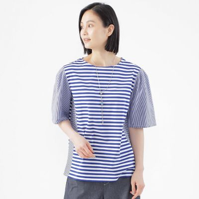 ＜TRANSWORK (Women)＞【ウォッシャブル】バイカラーボーダープルオーバーカットソーチュニック