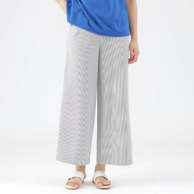 ＜TRANSWORK (Women)＞【吸水速乾】【防しわ】【ウォッシャブル】コードレーンストライプワイドパンツ