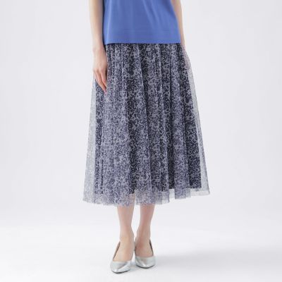 ＜TRANSWORK (Women)＞【ウォッシャブル】チュールフラワープリントギャザーフレアスカート