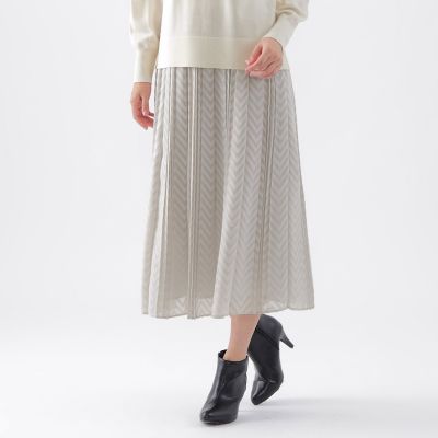 ＜TRANSWORK (Women)＞【ウォッシャブル】ヘリンボーンジャカードプリーツスカート