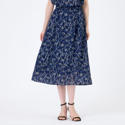 ＜TRANSWORK (Women)＞【ウォッシャブル】ミジンサッカー　マリンプリントスカート