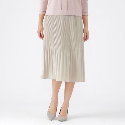 ＜TRANSWORK (Women)＞【ウォッシャブル】【セットアップ対応】ストレッチドビープリーツスカート