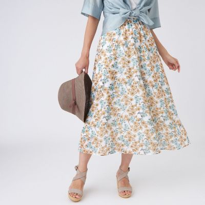 ＜TRANSWORK (Women)＞【ウォッシャブル】フラワープリントスカート