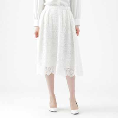 ＜TRANSWORK (Women)＞【ウォッシャブル】【セットアップ対応】クロッシェレースフレアスカート