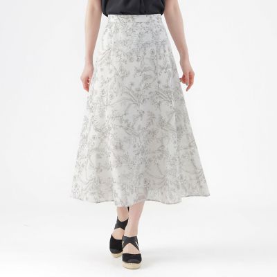 ＜TRANSWORK (Women)＞【ウォッシャブル】ボタニカルオーガンジープリントマーメードスカート