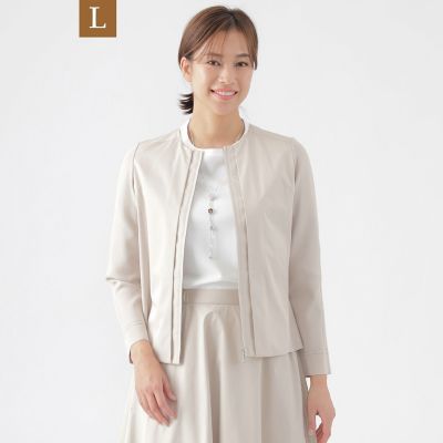 ＜TRANSWORK L (Women/大きいサイズ)＞【Ｌ】【ウォッシャブル】【セットアップ対応】ストレッチタフタコンビネーションノーカラージャケット