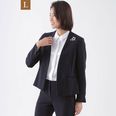 ＜TRANSWORK L (Women/大きいサイズ)＞【Ｌ】【ウォッシャブル】【美シリーズ】【セットアップ対応】ダブルフェイスノーカラージャケット