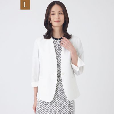 ＜TRANSWORK L (Women/大きいサイズ)＞【Ｌ】【ＵＶ対策・着用じわ軽減・ウォッシャブル】エアリーコードレーンノーカラージャケット