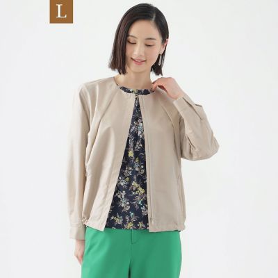 ＜TRANSWORK L (Women/大きいサイズ)＞【Ｌ】【接触冷感】【ウォッシャブル】トリアセタイプライターノーカラーショートブルゾン