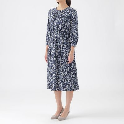 新品・42,900円☆トランスワーク/ フラワープリントワンピース ◎サイズ38 L】【ウォッシャブル】ラインフラワープリントワンピース | TRANSWORK