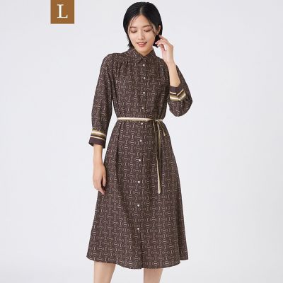 ＜TRANSWORK L (Women/大きいサイズ)＞【Ｌ】【ウォッシャブル】ビットプリントデシンワンピース