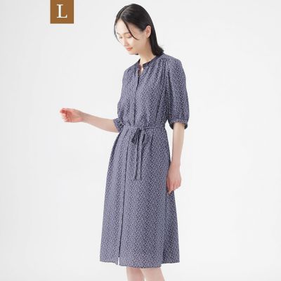 ＜TRANSWORK L (Women/大きいサイズ)＞【Ｌ】【ＵＶ対策】【ウォッシャブル】ラインキューブプリントシャツワンピース