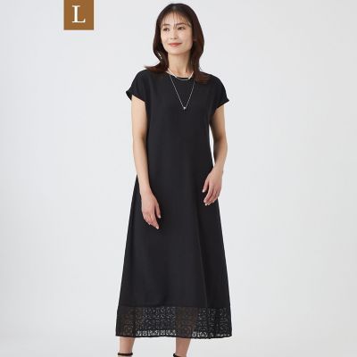 ＜TRANSWORK L (Women/大きいサイズ)＞【Ｌ】【ウォッシャブル】クロッシュケミカルレースコンビワンピース