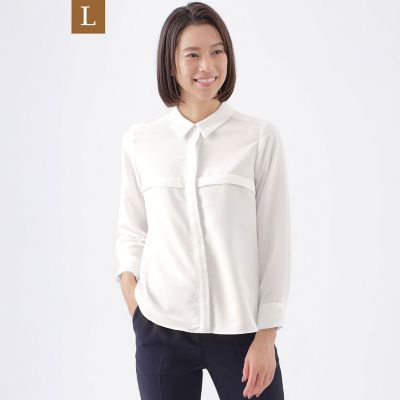 ＜TRANSWORK L (Women/大きいサイズ)＞【Ｌ】【ウォッシャブル】シルキーデシンレースコンビシャツ