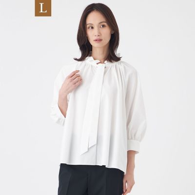 ＜TRANSWORK L (Women/大きいサイズ)＞【Ｌ】【はっ水・ウォッシャブル】フリーモーションタフタブラウス
