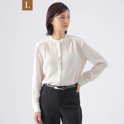 ＜TRANSWORK L (Women/大きいサイズ)＞【Ｌ】【ウォッシャブル】ドビークレープスタンドカラーシャツ