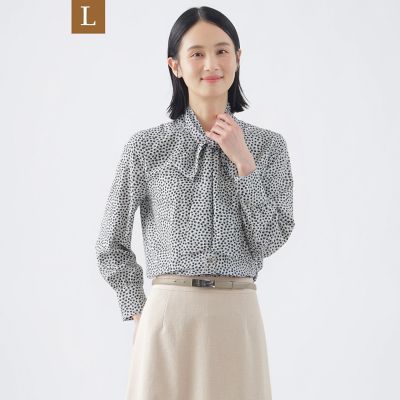 ＜TRANSWORK L (Women/大きいサイズ)＞【Ｌ】【新色追加】【ウォッシャブル】ジオメトリックプリントブラウス