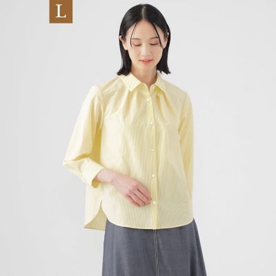 ＜TRANSWORK L (Women/大きいサイズ)＞【Ｌ】【接触冷感】【ＵＶ対策】【ウォッシャブル】ファンクションタイプライターストライプシャツブラウス