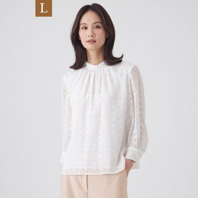 ＜TRANSWORK L (Women/大きいサイズ)＞【Ｌ】【ウォッシャブル】シフォンカットジャカードブラウス