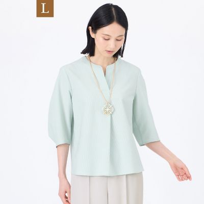＜TRANSWORK L (Women/大きいサイズ)＞【Ｌ】【ウォッシャブル】【吸水速乾】クールマックスサッカープルオーバーブラウス