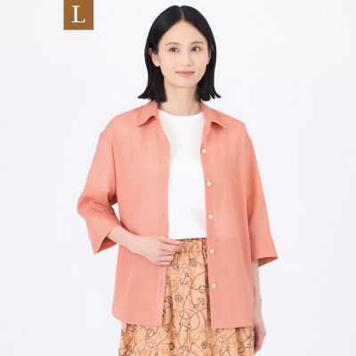 ＜TRANSWORK L (Women/大きいサイズ)＞【Ｌ】【接触冷感】【ウォッシャブル】シルキーローンシャツブラウス