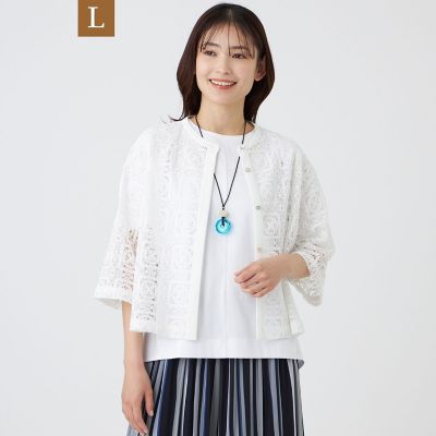＜TRANSWORK L (Women/大きいサイズ)＞【Ｌ】【ウォッシャブル】クロッシュケミカルレースコンビブラウス