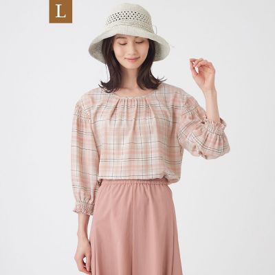 ＜TRANSWORK L (Women/大きいサイズ)＞【Ｌ】【ウォッシャブル】シアーチェックプリントブラウス