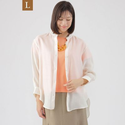 ＜TRANSWORK L (Women/大きいサイズ)＞【Ｌ】【ウォッシャブル】グレーンシアーバンドカラーシャツ