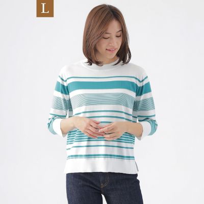 ＜TRANSWORK L (Women/大きいサイズ)＞【Ｌ】【ウォッシャブル】コンフォートストレッチランダムボーダーニット