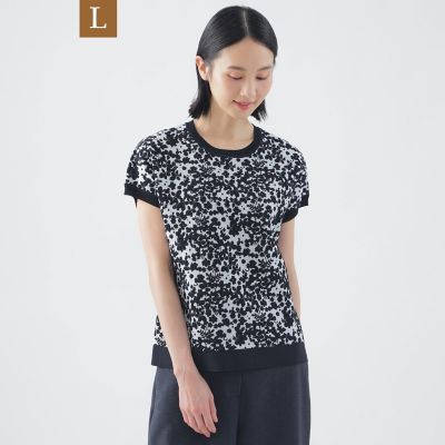 ＜TRANSWORK L (Women/大きいサイズ)＞【Ｌ】【ウォッシャブル】レーヨンストレッチフレンチスリーブジャカードニット