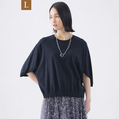 ＜TRANSWORK L (Women/大きいサイズ)＞【Ｌ】【ウォッシャブル】コットンギマクルーネックニット