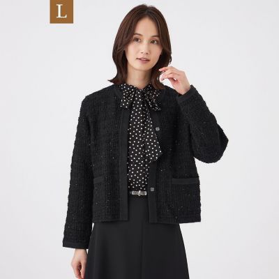 ＜TRANSWORK L (Women/大きいサイズ)＞【Ｌ】【ウォッシャブル】Ｆａｎｃｙ　Ｔｗｅｅｄニットカーディガン