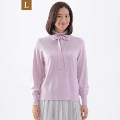 ＜TRANSWORK L (Women/大きいサイズ)＞【Ｌ】【ウォッシャブル】エクストラファインウールデザインプルオーバーニット