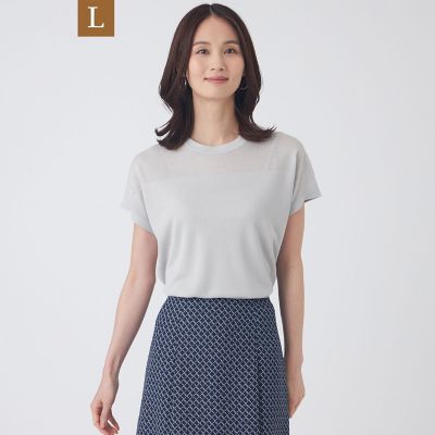＜TRANSWORK L (Women/大きいサイズ)＞【Ｌ】【ウォッシャブル】シャイニーシアーニットプルオーバー